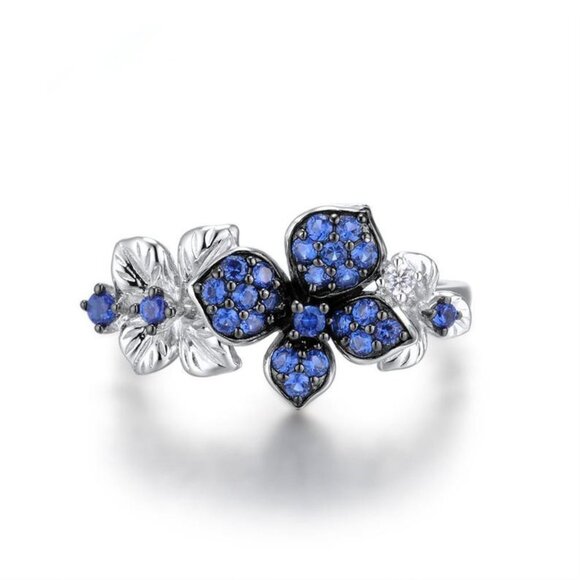 💍Beautiful Royal Blue Flower Pure Zircon Silver Rings for Women, INDN8274 - Picture 5 of 6